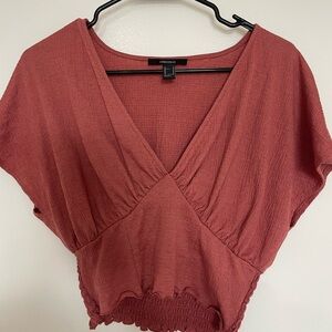 Forever 21 Pink and Orange Dolman Sleeve Crop Blouse